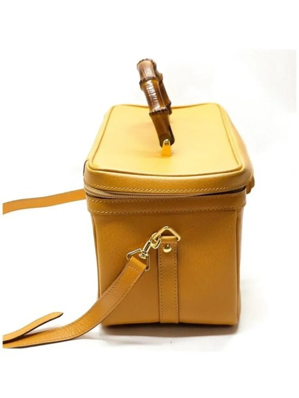 Authentic Vintage Gucci Bamboo Handle Gold Leather Vanity Case Shoulder Bag